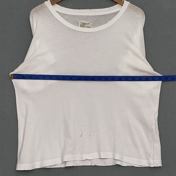 Current Elliott Womens Top 2 M Ruffle Roadie Tee Sugar White Distressed Classic - Picture 9 of 15